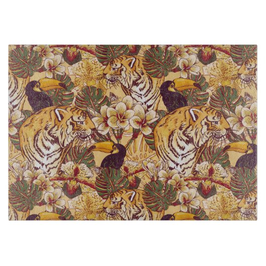 Tropisch flessenpatroon met tijger snijplank (Voorkant)