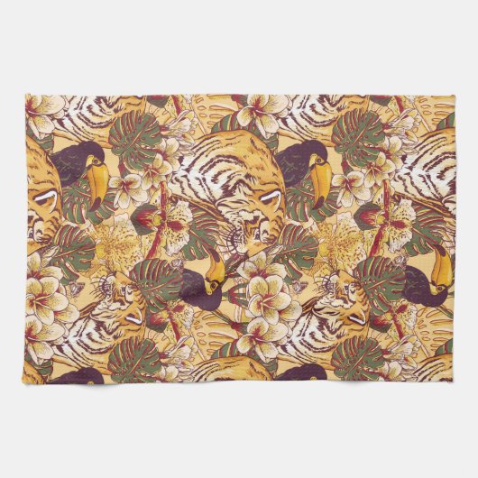 Tropisch flessenpatroon met tijger theedoek (Horizontaal)