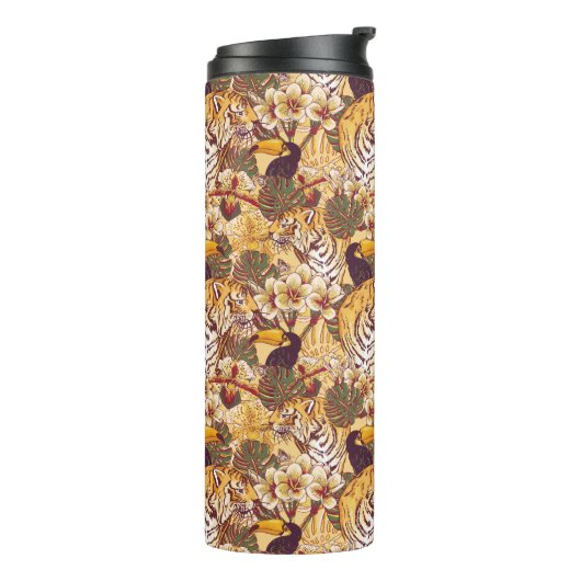 Tropisch flessenpatroon met tijger thermosbeker (Gedraaid links)