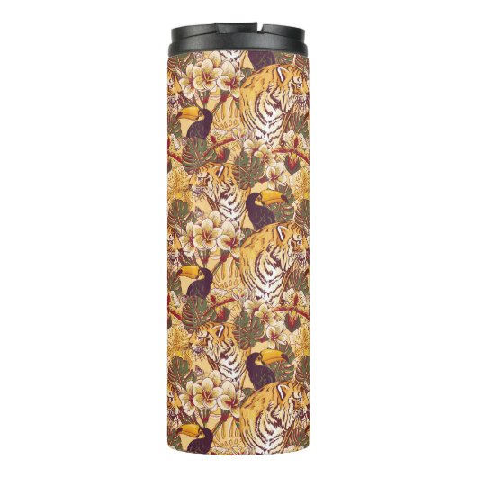 Tropisch flessenpatroon met tijger thermosbeker (Achterkant)