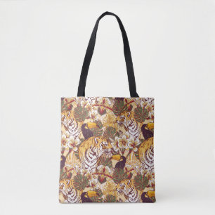 Tropisch flessenpatroon met tijger tote bag