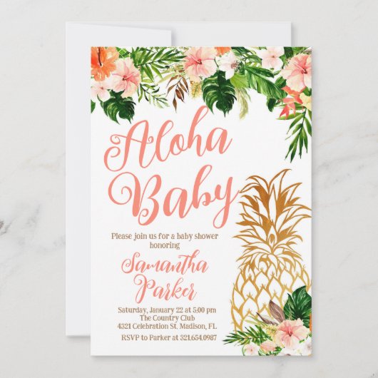 Tropisch floraal Aloha ananas Baby shower Kaart (Voorkant)
