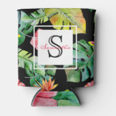 Tropisch floraal Hawaiiaans Luau monogram Blikjeskoeler (Voorkant)