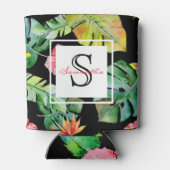 Tropisch floraal Hawaiiaans Luau monogram Blikjeskoeler (Achterkant)