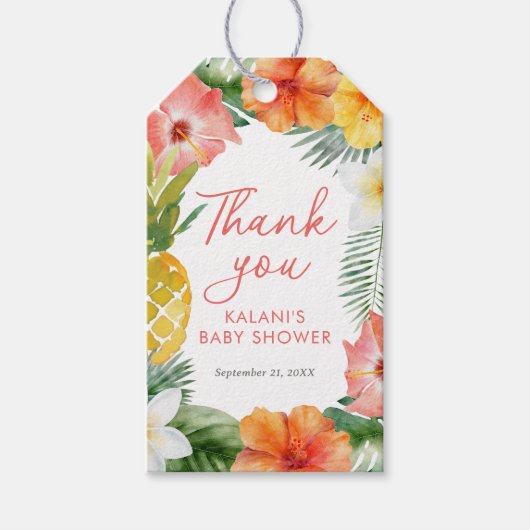 Tropisch floraal Luau-Baby shower Cadeaulabel (Voorkant)