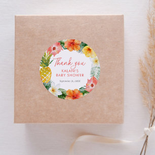 Tropisch floraal Luau-Baby shower Ronde Sticker