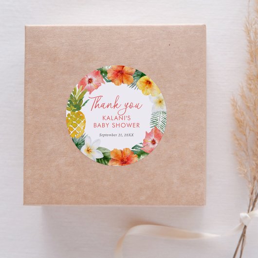 Tropisch floraal Luau-Baby shower Ronde Sticker