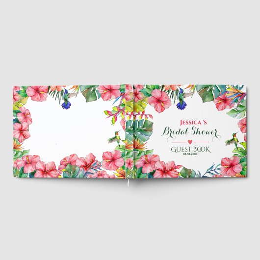 Tropisch floraal roze hibiscus-Vrijgezellenfeest Gastenboek (Volledig)