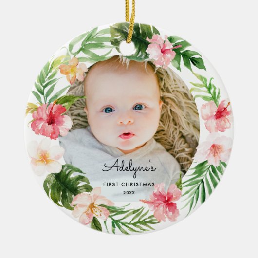 Tropisch Floral Baby Foto Ornament (Voorkant)