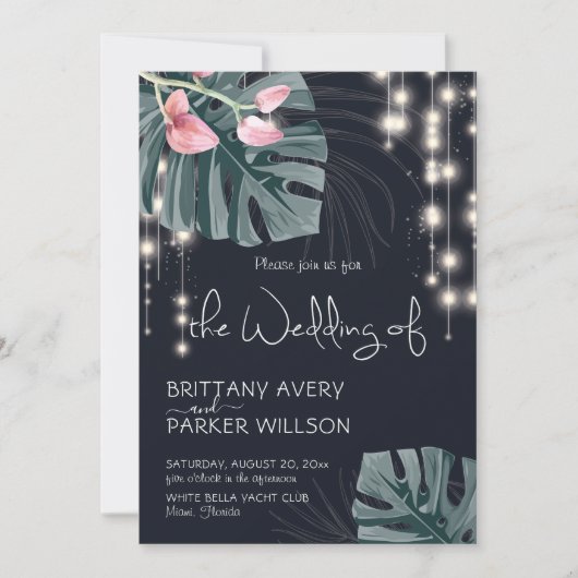 Tropisch Floral Blue Wedding Kaart (Voorkant)