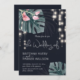 Tropisch Floral Blue Wedding Kaart