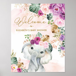 Tropisch Floral Elephant Baby shower Welkom Poster