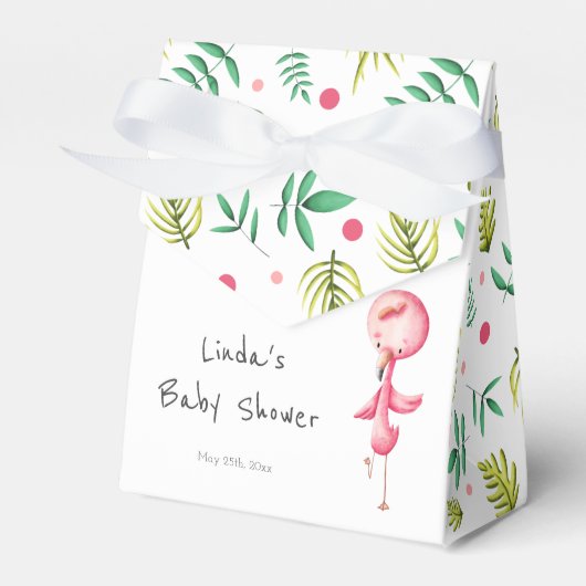 Tropisch Floral Flamingo Baby shower, gepersonalis Bedankdoosjes (Voorkant Zijde)