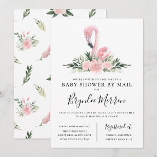 Tropisch Floral Flamingo Baby shower per post Kaart