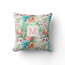 Tropisch  Floral Flamingo Bird Monogram
