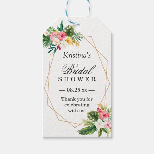 Tropisch Floral Flamingo Vrijgezellenfeest Dank u Cadeaulabel (Voorkant)