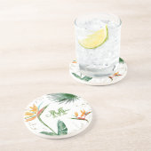 Tropisch Floral Foliage Monogram Script White Gold Zandsteen Onderzetter (Zijkant)