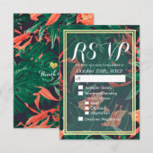 Tropisch Floral Gold Foil Lijst Wedding RSVP Antwo (Voorkant / Achterkant)