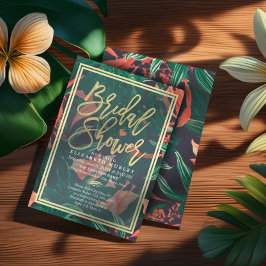 Tropisch Floral Gold Lijst Hawaïaans Vrijgezellenf Kaart