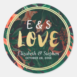 Tropisch Floral Gold Lijst Weddenschap Hartelijk d Ronde Sticker