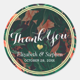 Tropisch Floral Gold Lijst Weddenschap Hartelijk d Ronde Sticker