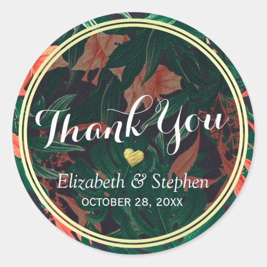Tropisch Floral Gold Lijst Weddenschap Hartelijk d Ronde Sticker (Voorkant)