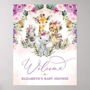 Tropisch Floral Oerwoud Safari Baby shower Welkom Poster
