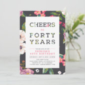 Tropisch Floral Pattern 40th Birthday Party Kaart (Staand voorkant)