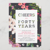 Tropisch Floral Pattern 40th Birthday Party Kaart (Voorkant / Achterkant)