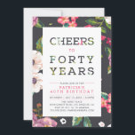 Tropisch Floral Pattern 40th Birthday Party Kaart<br><div class="desc">Laten we de 40ste verjaardag vieren met deze stijlvolle feestelijke uitnodiging. Dit ontwerp bevat moderne typografie "Cheers to 40 Years" met een prachtige tropische florale achtergrond. Meer verjaardagsuitnodigingen en partijbenodigdheden zijn beschikbaar in mijn winkel BaraBomDesign. Als je een aangepast ontwerp nodig hebt, kun je contact met me opnemen via e-mail...</div>