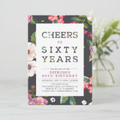 Tropisch Floral Pattern 60th Birthday Party Kaart (Staand voorkant)