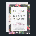 Tropisch Floral Pattern 60th Birthday Party Kaart<br><div class="desc">Laten we de 60ste verjaardag vieren met deze stijlvolle partijuitnodiging. Dit ontwerp bevat moderne typografie "Cheers to Sixty Years" met een prachtige tropische florale achtergrond. Meer verjaardagsuitnodigingen en partijbenodigdheden zijn beschikbaar in mijn winkel BaraBomDesign. Als je een aangepast ontwerp nodig hebt, kun je contact met me opnemen via e-mail barabomdesign@gmail.com...</div>