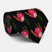Tropisch Floral Pattern Black silk stropdas (Opgerold)