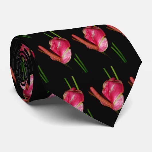 Tropisch Floral Pattern Black silk stropdas (Opgerold)