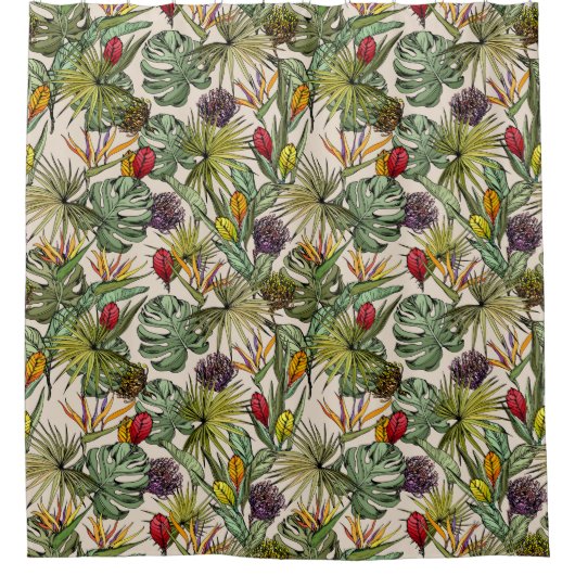 Tropisch Floral Pattern Douchegordijn (Voorkant)