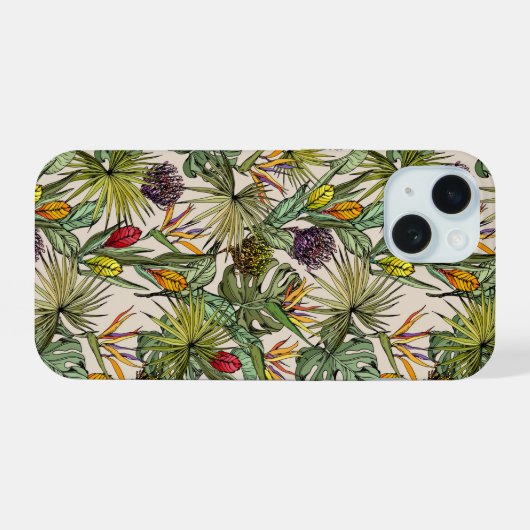 Tropisch Floral Pattern iPhone 15 Case (Achterkant horizontaal)