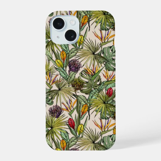 Tropisch Floral Pattern iPhone 15 Case (Achterkant)