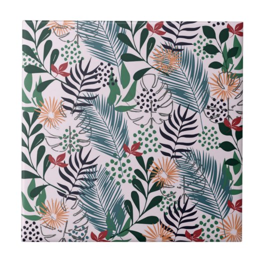 Tropisch Floral Pattern Tegeltje (Voorkant)