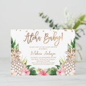 Tropisch Floral Pineappel Aloha Baby Baby shower Kaart (Staand voorkant)