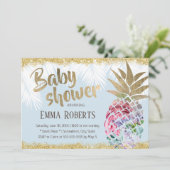 Tropisch Floral Pineappel Gold Glitter Baby shower Kaart (Staand voorkant)