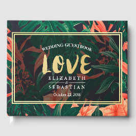 Tropisch Floral Plant Gold Lijst Wedding Guestbook Gastenboek