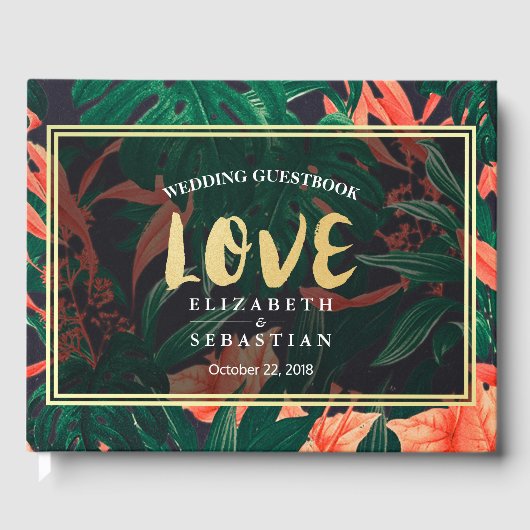 Tropisch Floral Plant Gold Lijst Wedding Guestbook Gastenboek (Voorkant)