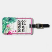 Tropisch Floral Roze Flamingo Klassiek Fancy Manus Bagagelabel (Voorkant horizontaal)