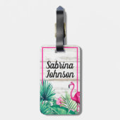 Tropisch Floral Roze Flamingo Klassiek Fancy Manus Bagagelabel (Achterkant verticaal)