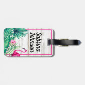 Tropisch Floral Roze Flamingo Klassiek Fancy Manus Bagagelabel (Achterkant horizontaal)