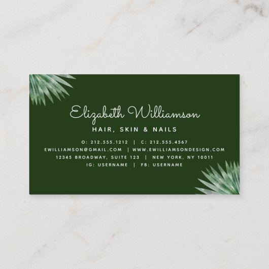 Tropisch Floral Script Gold Foil Hair Beauty Salon Visitekaartje (Achterkant)