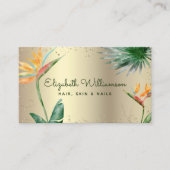 Tropisch Floral Script Gold Foil Hair Beauty Salon Visitekaartje (Voorkant)