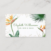 Tropisch Floral Script Gold White Beauty Salon Visitekaartje (Voorkant)