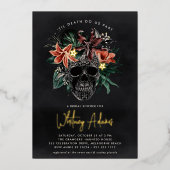 Tropisch Floral Skull Halloween Vrijgezellenfeest Folie Uitnodiging (Voorkant)