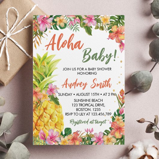 Tropisch Floral Summer Aloha Baby shower Kaart